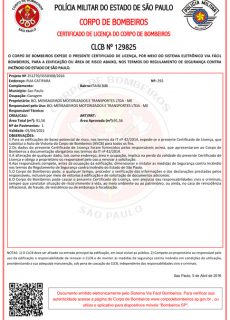Certificado de licença do corpo de bombeiros